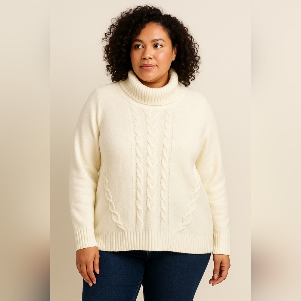 Elegant Women's Cream Turtleneck Sweater